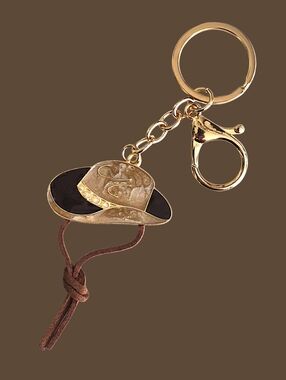 Western Cowboy Hat Bag Charm / Keychain with Brown Suede Tassel